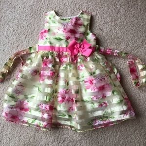 Girls’ 3T summer formal dress, Jona Michelle brand, pink ribbon and floral.